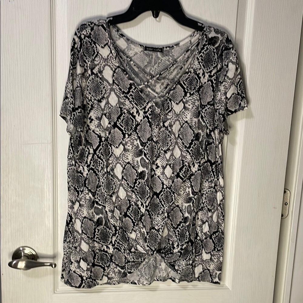Sweet Claire Black and Gray Tie Front Blouse